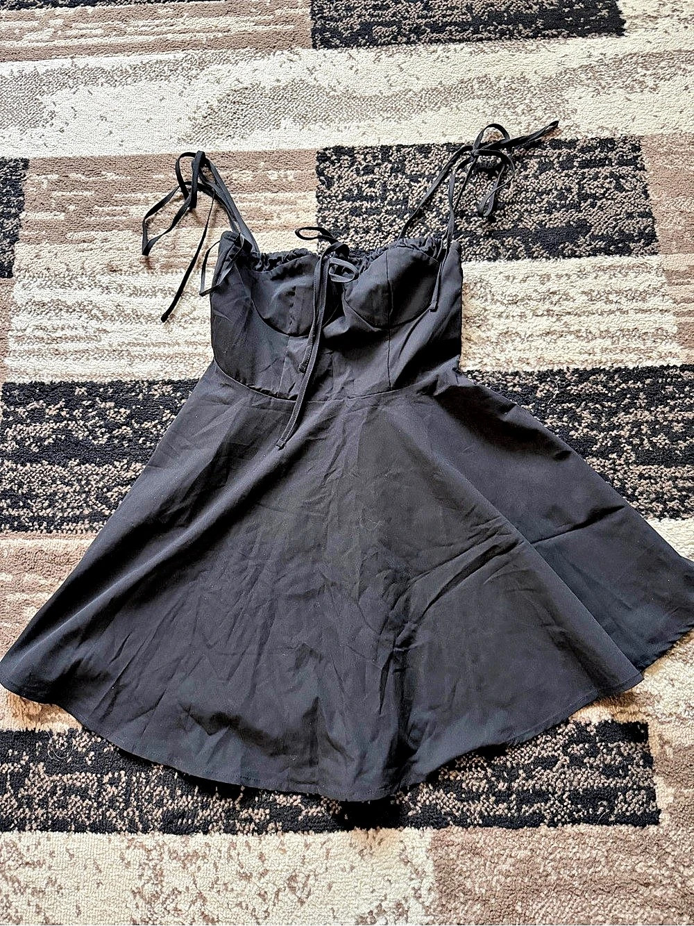Women’s Solid Tie Shoulder Black Summer Dress Black Mini